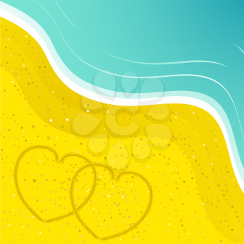 Royalty Free Clipart Image of Hearts in the Sand on a Beach