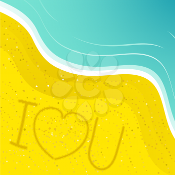 Royalty Free Clipart Image of I Love You Written in Sand on a Beach