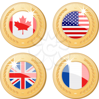 Royalty Free Clipart Image of Gold Medals From Different Countries