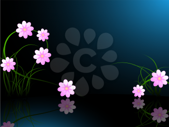 Royalty Free Clipart Image of a Pink Flowers in a Pond
