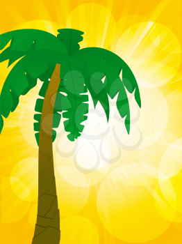 Royalty Free Clipart Image of a Palm Tree on a Glowing Yellow Background