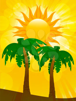 Royalty Free Clipart Image of Palm Trees in the Summer