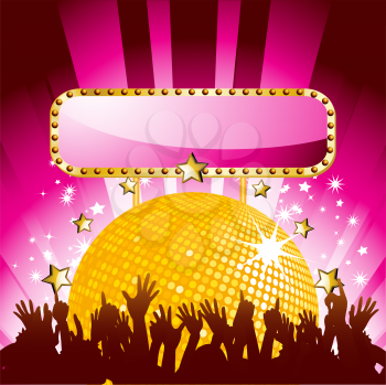Royalty Free Clipart Image of a Crowd Under a Disco Ball