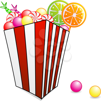 Royalty Free Clipart Image of Candy in a Striped Box
