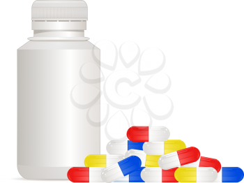 Royalty Free Clipart Image of a Pill Bottle and Pills