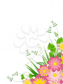 Royalty Free Clipart Image of a Corner Bouquet of Flowers and Ferns
