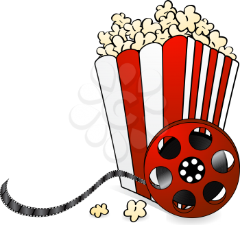 Royalty Free Clipart Image of Popcorn and Film Reel
