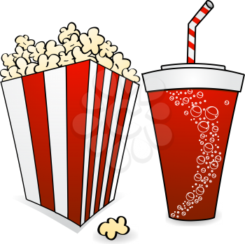 Royalty Free Clipart Image of a Box of Popcorn and a Drink