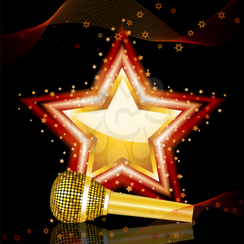 Royalty Free Clipart Image of a Star and a Microphone Background