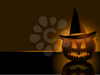 Royalty Free Clipart Image of a Pumpkin With a Witch Hat and Spiders