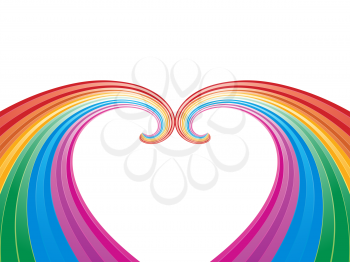 Royalty Free Clipart Image of Abstract Rainbow Swirls Making a Heart Pattern