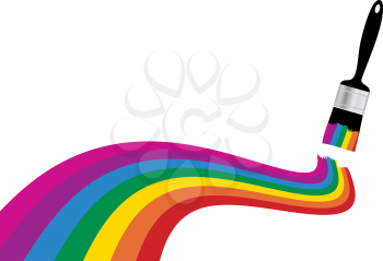 Royalty Free Clipart Image of a Paintbrush Painting a Rainbow