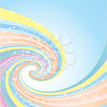 Royalty Free Clipart Image of a Pastel Rainbow Wave and Stars
