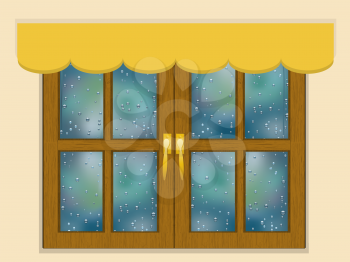 Royalty Free Clipart Image of a Window With a View of a Rainy Day