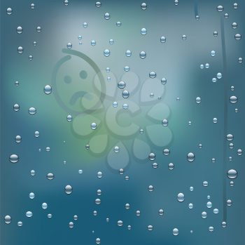 Royalty Free Clipart Image of a Rainy Window With Droplets and a Frowning Face
