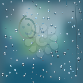Royalty Free Clipart Image of a Rainy Window With Droplets and a Smiling Face