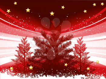 Royalty Free Clipart Image of a Christmas Tree and Stars Background