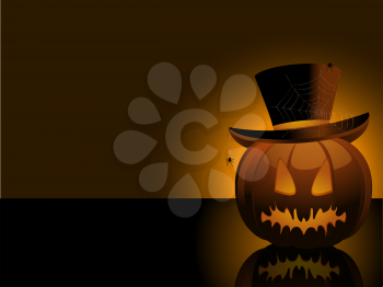 Royalty Free Clipart Image of a Pumpkin With a Top Hat and Spiders