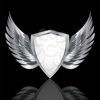 Royalty Free Clipart Image of a Silver Shield With Wings