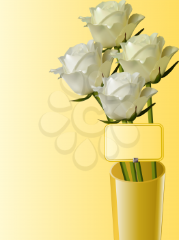Royalty Free Clipart Image of Roses in a Yellow Vase With a Gift Card