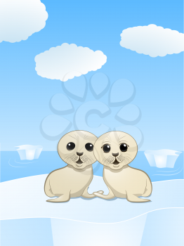 Royalty Free Clipart Image of Seal Cubs on an Iceberg 
