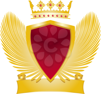 Royalty Free Clipart Image of a Shield With a Crown and Wings