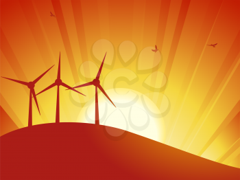Royalty Free Clipart Image of Wind Turbine Silhouettes