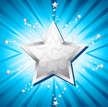 Royalty Free Clipart Image of a Silver Star on a Blue Background