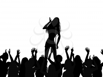 Royalty Free Clipart Image of a Singer in Front of a Crowd