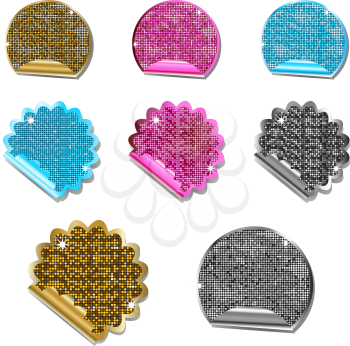 Royalty Free Clipart Image of a Set of Glittering Metallic Labels