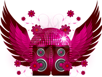 Royalty Free Clipart Image of a Speaker and Wings Background