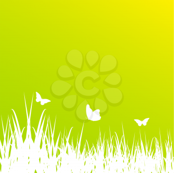 Royalty Free Clipart Image of a Silhouette of Grass and Butterflies
