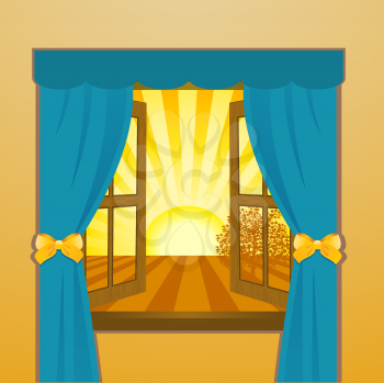 Royalty Free Clipart Image of the Sun Setting Through a Window