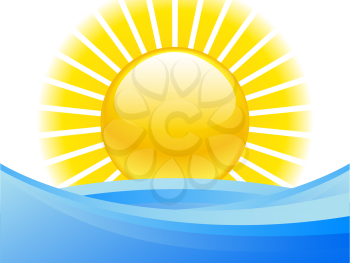 Royalty Free Clipart Image of a Sun Over Water