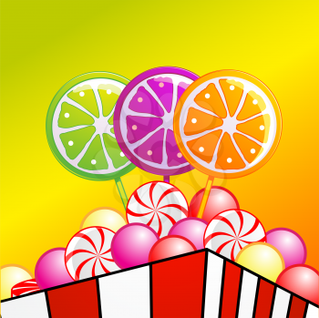 Royalty Free Clipart Image of Candy in a Striped Box