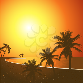Royalty Free Clipart Image of a Tropical Beach Sunset