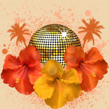 Royalty Free Clipart Image of a Disco Ball and Flowers