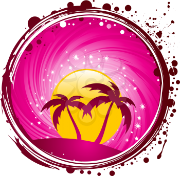 Royalty Free Clipart Image of an Abstract Grunge Circle With Palm Trees