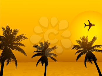 Royalty Free Clipart Image of a Tropical Sunset Scene