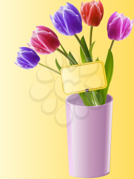 Royalty Free Clipart Image of Tulips in a Vase With a Gift Card