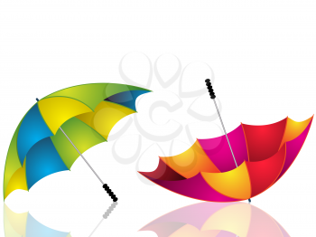 Royalty Free Clipart Image of Two Colourful Umbrellas