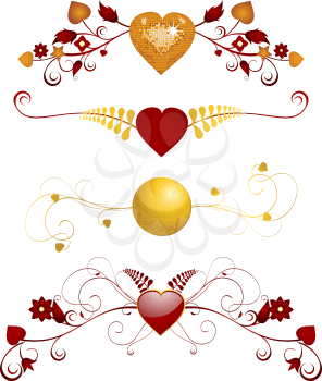 Royalty Free Clipart Image of a Set of 4 Valentine Floral Flourishes
