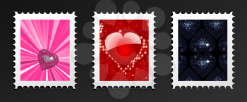 Royalty Free Clipart Image of a Set of Valentine Postage Stamps 