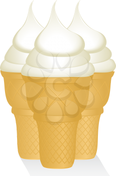 Royalty Free Clipart Image of Three Ice Cream Cones