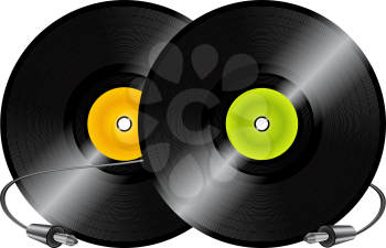 Royalty Free Clipart Image of a Detailed Illustration of Vinyl Records and Speaker Jacks
