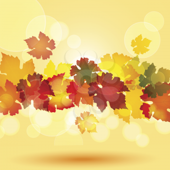 Colourful autum leaves in a horizontal border style with glowing circles
