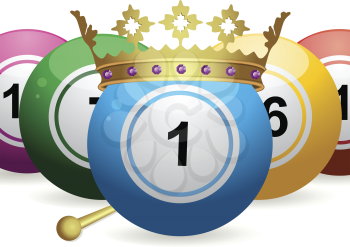 Bingo balls with one wearing crown and sceptre
