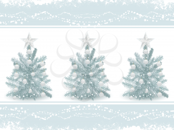 blue decorated Christmas trees on a blue border with grunge