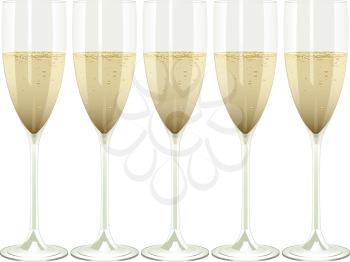 row of champagne flutes on a white background