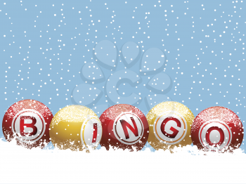 bingo balls on a snowy Christmas background